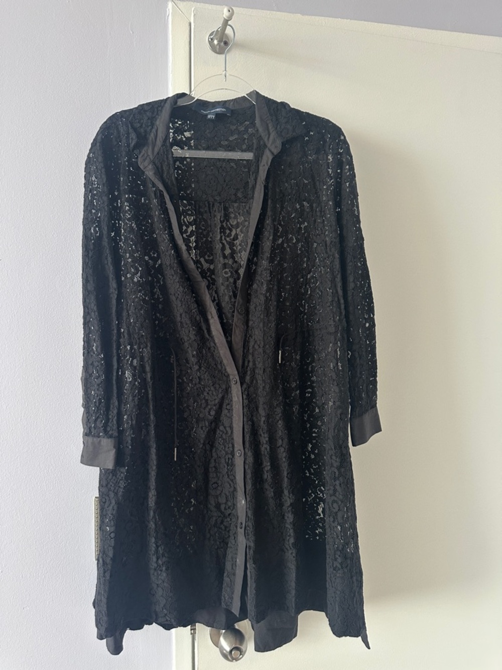 French Connection Black Lace Hooded Cover-Up Robe